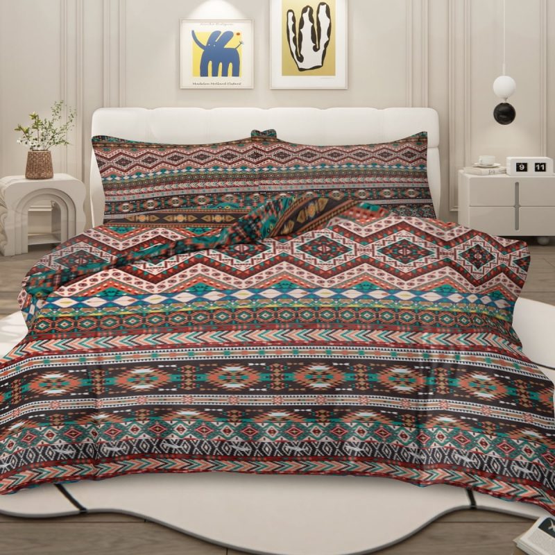 Sleepwish 3 Pieces Bohemian Pattern Bedding Duvet Cover Set Full for Kids Green Bedroom Decor - Image 16