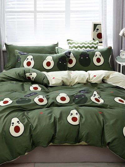 Sleepwish 3 Pieces Cute Avocado Duvet Cover Set Queen for Teens Soft Green Bedding Set