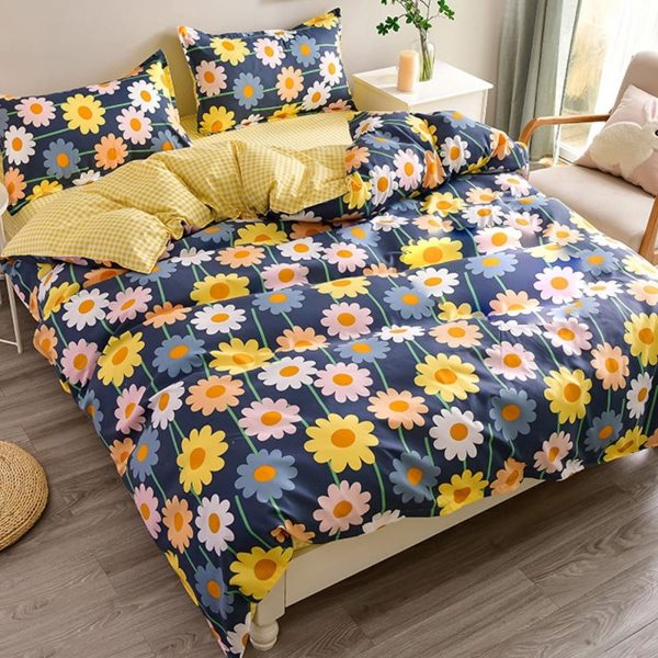 Sleepwish 3 Pieces Colorful Flowers Duvet Cover Set Queen for Teens Soft Bedding Set Pink Green