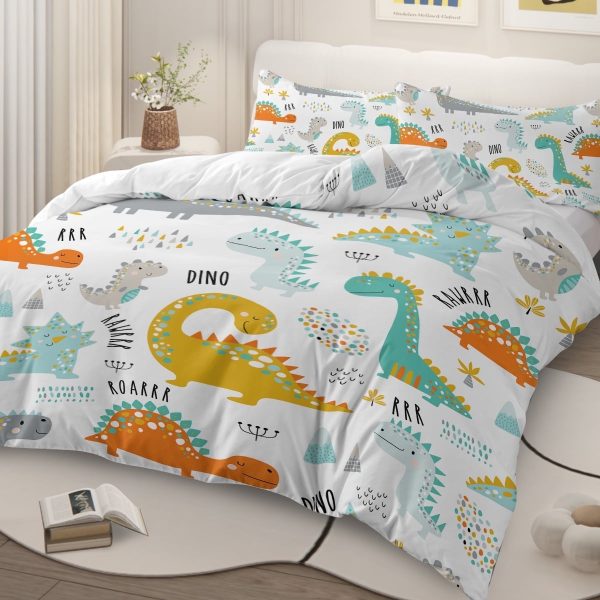 Sleepwish 3 Pieces Dinosaur Printed Bedding Duvet Cover Set Queen for Kids Boys Bedroom Decor