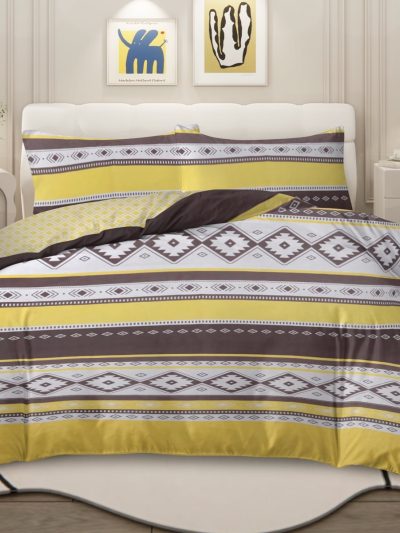 Sleepwish 3 Pieces Geometric Printed Bedding Duvet Cover Set Queen for Kids Brown Yellow Bedroom Decor