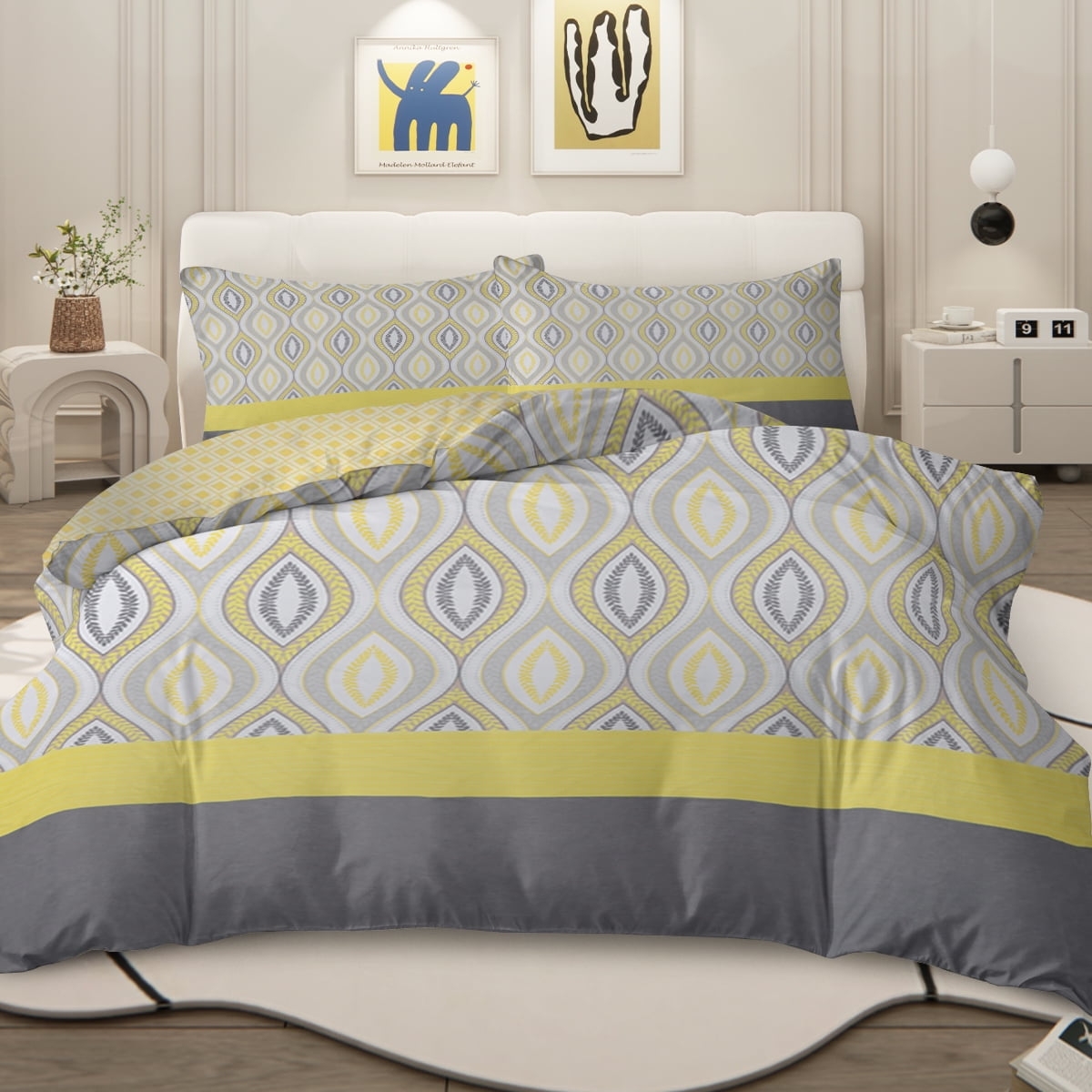 Sleepwish 3 Pieces Geometric Printed Bedding Duvet Cover Set Queen for Kids Brown Yellow Bedroom Decor - Image 16