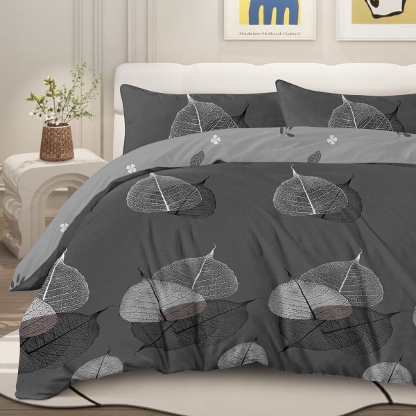 Sleepwish 3 Pieces Broad Leaves Printed Duvet Cover Set King for Adults Soft Bedding Set Green