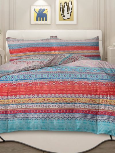 Sleepwish 3 Pieces Orange Blue Boho Pattern Bedding Duvet Cover Set King for Adults Bedroom Decor