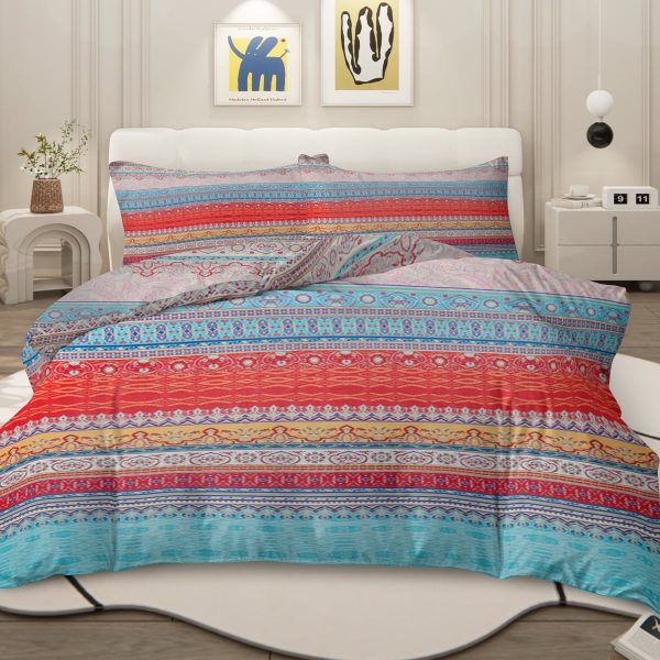 Sleepwish 3 Pieces Orange Blue Boho Pattern Bedding Duvet Cover Set King for Adults Bedroom Decor