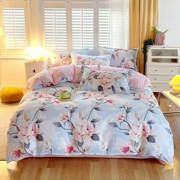 Sleepwish 3 Pieces Colorful Flowers Duvet Cover Set Queen for Teens Soft Bedding Set Pink Green