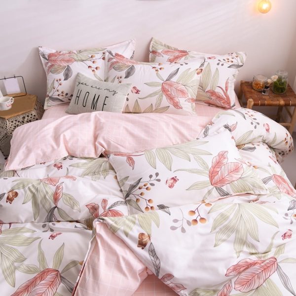 Sleepwish 3 Pieces Colorful Flowers Duvet Cover Set Queen for Teens Soft Bedding Set Pink Green