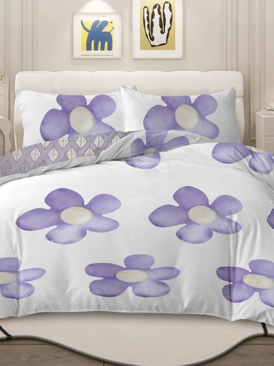 Arightex 3 Pieces Purple Flowers Printed Bedding Duvet Cover Set King for Adults Girls Bedroom Decor