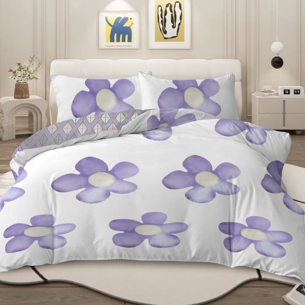 Arightex 3 Pieces Purple Flowers Printed Bedding Duvet Cover Set King for Adults Girls Bedroom Decor