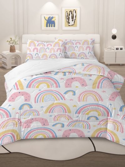 Sleepwish 3 Pieces Rainbow Comforter Set Twin for Girls Pink Bedding Set for Kids Down Alternative