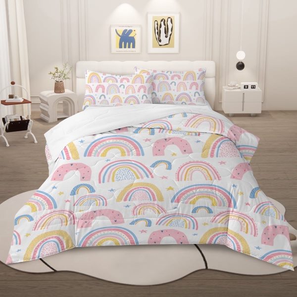 Sleepwish 3 Pieces Rainbow Comforter Set Twin for Girls Pink Bedding Set for Kids Down Alternative