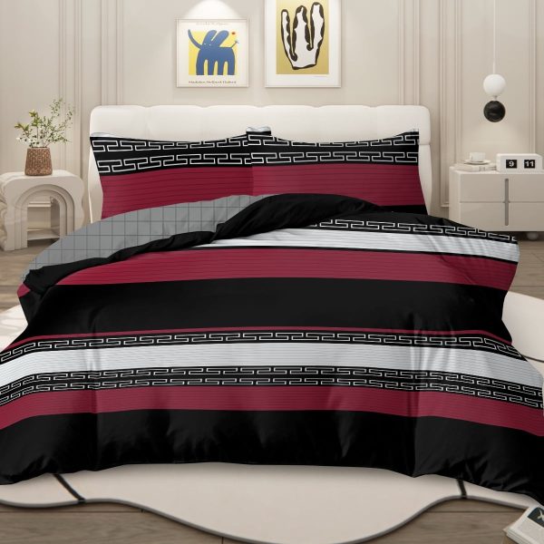 Sleepwish 3 Pieces Retro Polygon Plaid Duvet Cover Set King for Adults Soft Black Gray Clover Bedding Set