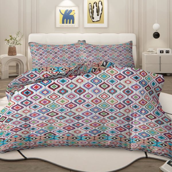 Sleepwish 3 Pieces Bohemian Pattern Bedding Duvet Cover Set Full for Kids Green Bedroom Decor