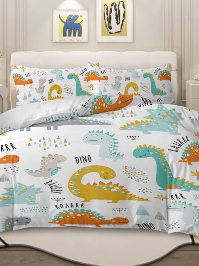 Sleepwish 3 Pieces Dinosaur Printed Bedding Duvet Cover Set Queen for Kids Boys Bedroom Decor