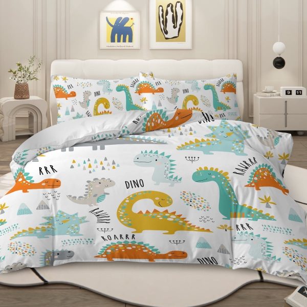 Sleepwish 3 Pieces Dinosaur Printed Bedding Duvet Cover Set King for Adults Kids Bedroom Decor