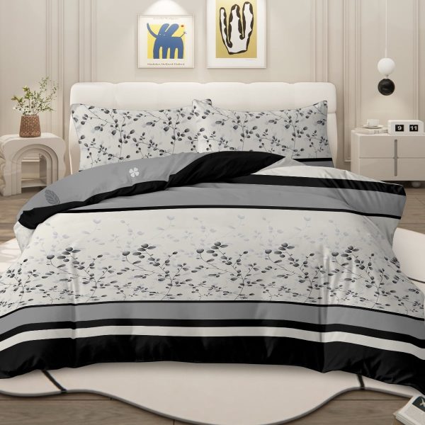 Sleepwish 3 Pieces Retro Polygon Plaid Duvet Cover Set King for Adults Soft Black Gray Clover Bedding Set