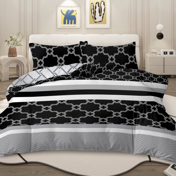 Sleepwish 3 Pieces Retro Polygon Plaid Duvet Cover Set Full for Kids Soft Black Gray Clover Bedding Set