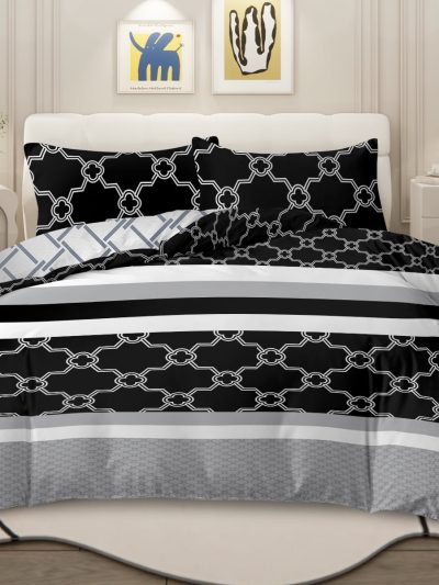 Sleepwish 3 Pieces Retro Polygon Plaid Duvet Cover Set King for Adults Soft Black Gray Clover Bedding Set