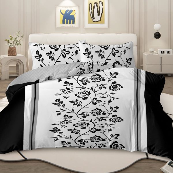 Sleepwish 3 Pieces Retro Polygon Plaid Duvet Cover Set King for Adults Soft Black Gray Clover Bedding Set