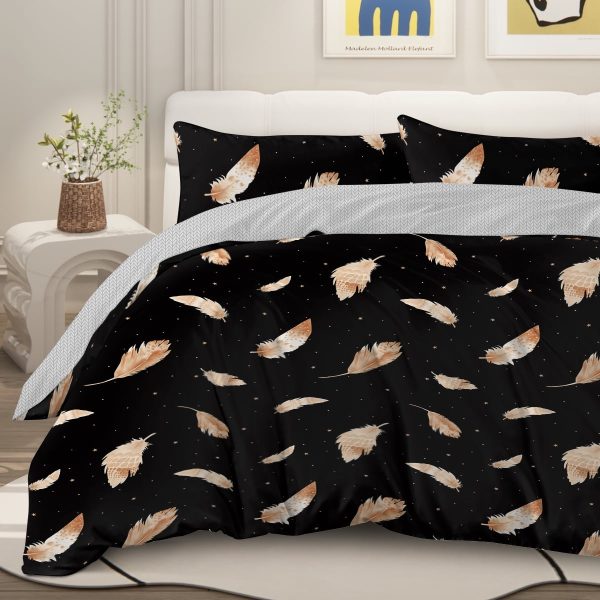 Sleepwish 3 Pieces Broad Leaves Printed Duvet Cover Set King for Adults Soft Bedding Set Green