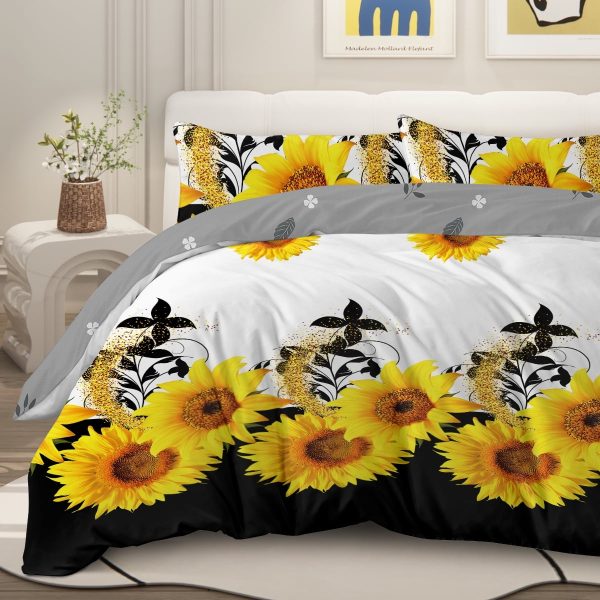 Sleepwish 3 Pieces Sunflower Printed Duvet Cover Set Full for Kids Soft Yellow Bedding Set