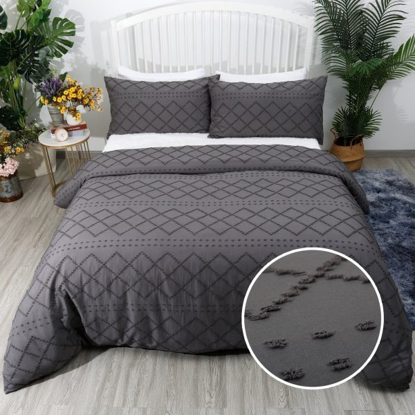 Sleepwish 3 Pieces Tufted Duvet Cover Set King Microfiber Soft White Comforter Cover Set