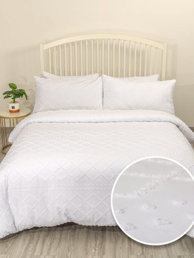 Sleepwish 3 Pieces Tufted Duvet Cover Set King Microfiber Soft White Comforter Cover Set