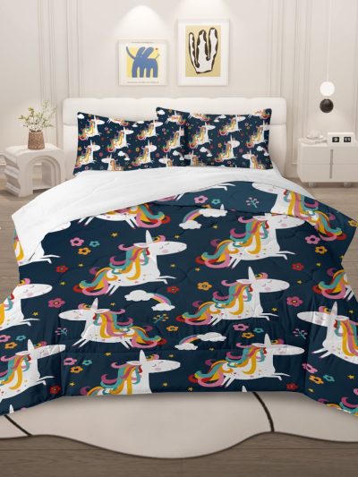 Sleepwish 3 Pieces Unicorn Twin Comforter Set Soft Bedding Set for Kids Blue All Seasons