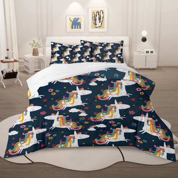 Sleepwish 3 Pieces Unicorn Twin Comforter Set Soft Bedding Set for Kids Blue All Seasons