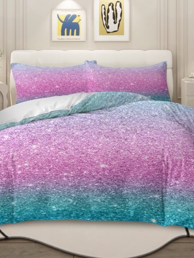 Arightex 3pcs Bedding Duvet Cover Set Full Size for Kids girls Rainbow Galaxy Pink Purple
