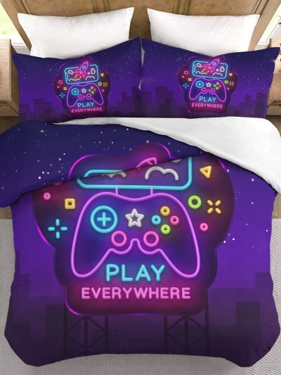 Sleepwish 3pcs Gamer Duvet Cover Set Twin Size Gaming Bedding Set for Boys