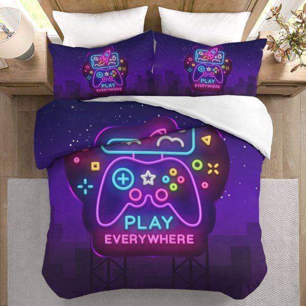 Sleepwish 3pcs Gamer Duvet Cover Set Twin Size Gaming Bedding Set for Boys