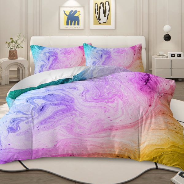 Sleepwish 3pcs Tie Dye Pastel Pink Duvet Cover Set Twin Size for Kids Girls Colorful Marble Bedding Set