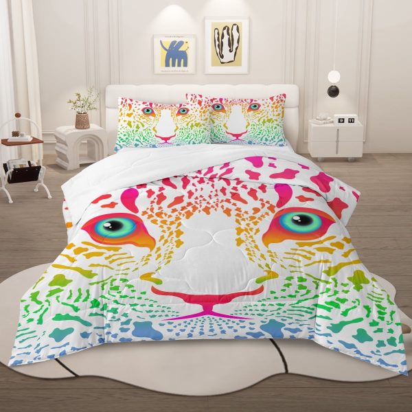 Sleepwish Colorful Leopard Comforter Set Full, 3pcs Soft Microfiber Kids Bedding Set All Seasons