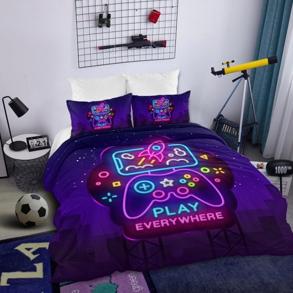 Sleepwish Gaming Bedding Set for Boys, 3pcs Gamer Duvet Cover Twin 1 Microfiber Comforter Cover with 2 Pillowcases