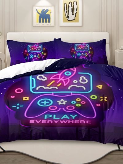 Sleepwish Gaming Bedding Set for Boys, 3pcs Gamer Duvet Cover Twin 1 Microfiber Comforter Cover with 2 Pillowcases
