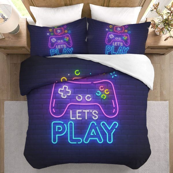 Sleepwish 3pcs Gamer Duvet Cover Set Twin Size Gaming Bedding Set for Boys