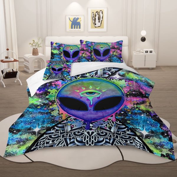 Sleepwish 4 Piece Alien Comforter Set Full Tie Dye with Psychedelic Alien Abstract Bedding Set for Boys