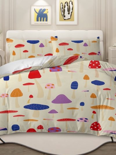 Sleepwish Queen Mushroom Comforter Set 3Pcs for Kids Girls Microfiber Beige Bedding Set
