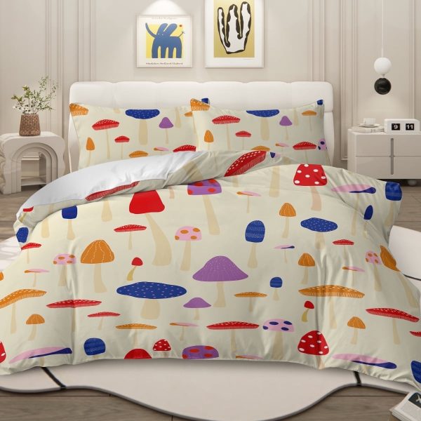 Sleepwish Queen Mushroom Comforter Set 3Pcs for Kids Girls Microfiber Beige Bedding Set