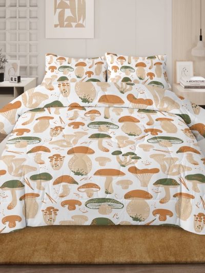 Sleepwish Full Mushroom Comforter Set 3Pcs for Kids Girls Microfiber Brown Bedding Set