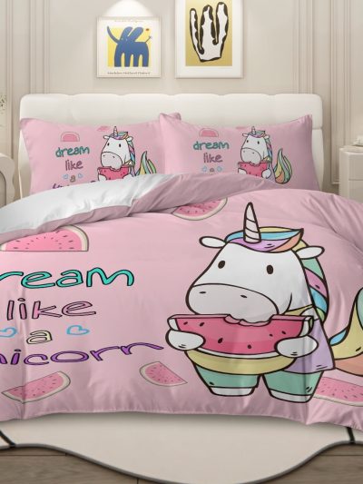 Sleepwish Pink Unicorn Duvet Cover Set Queen for Kids 3Pcs Bedding Set for Girls