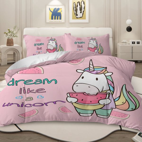 Sleepwish Pink Unicorn Duvet Cover Set Queen for Kids 3Pcs Bedding Set for Girls