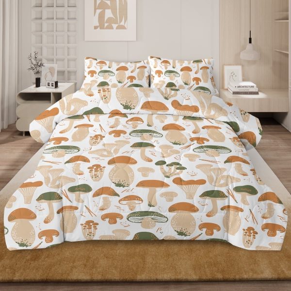 Sleepwish Twin Mushroom Comforter Set 3Pcs for Kids Girls Microfiber Beige Bedding Set