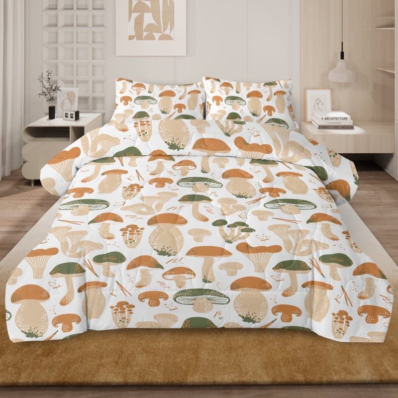 Sleepwish Twin Mushroom Comforter Set 3Pcs for Kids Girls Microfiber Brown Bedding Set