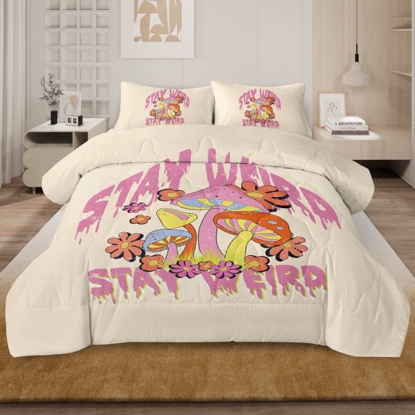 Sleepwish Twin Mushroom Comforter Set 3Pcs for Kids Girls Microfiber Beige Bedding Set