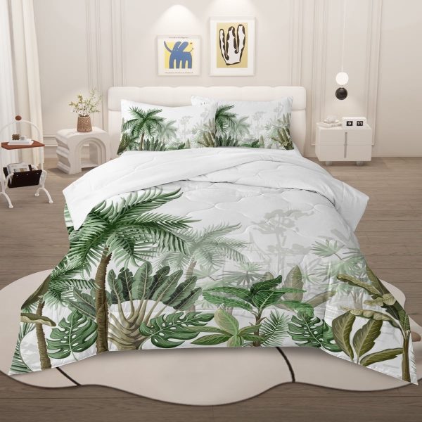 Sleepwish Tree Printed Comforter Set Twin 3Pcs Green Tropical Palm Trees Bedding Set