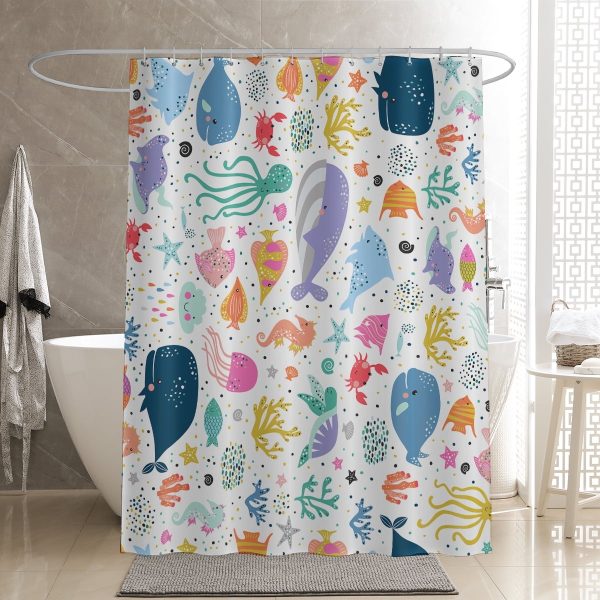 Sleepwish Marine Life Waterproof Shower Curtain for Bathroom with 12 Hooks, 72x72"