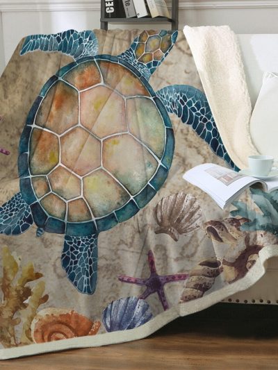 Sleepwish Sherpa Fleece Throw Blanket Fuzzy Sea Turtle Printed Blanket for Kids 50"x60"
