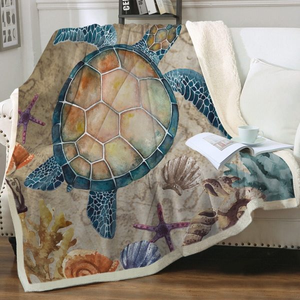 Sleepwish Sherpa Fleece Throw Blanket Fuzzy Sea Turtle Printed Blanket for Kids 50"x60"